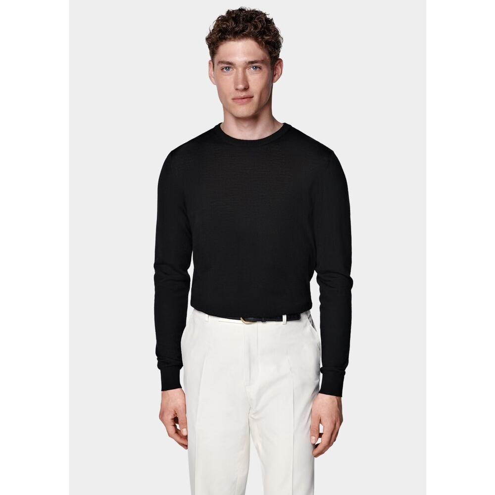 Suitsupply Merino Wool Crewneck Sweater Black Size S EUC Italian Wool